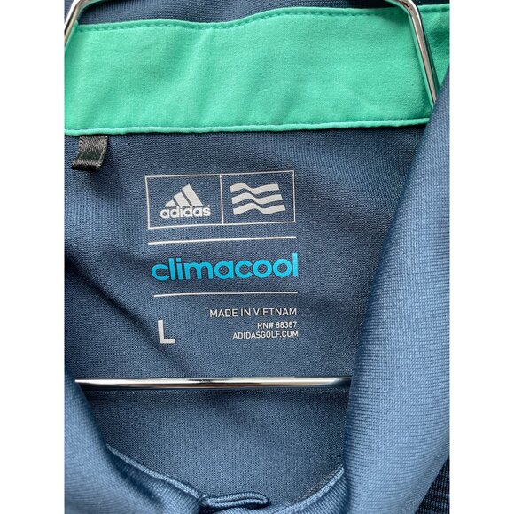Adidas ClimaCool Golf Polo Shirt Size Large Blue Green Stripe Performance Sporty - Picture 3 of 8